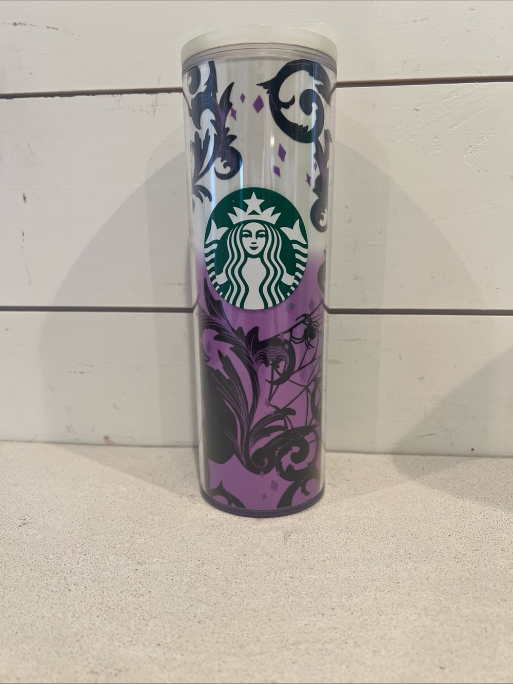 Starbucks Halloween 16 fl oz Purple Black Glow in Dark Travel Mug Scroll Lid